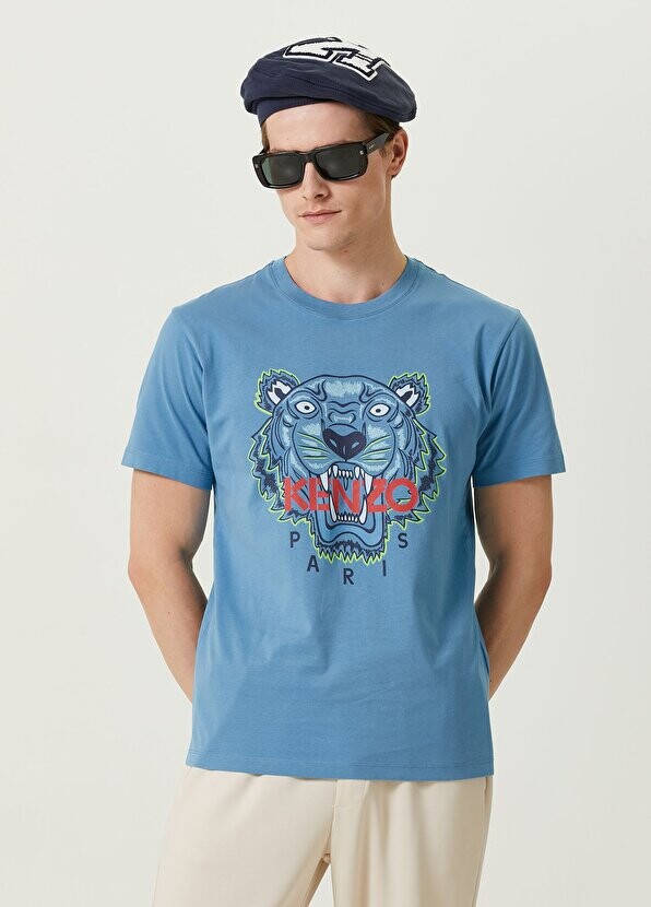 

Синяя футболка с круглым вырезом tiger Kenzo, Синий