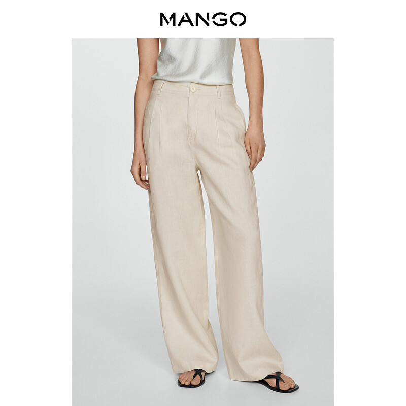 

Женские брюки Mango из льняной ткани с высокой талией, светло-бежевый