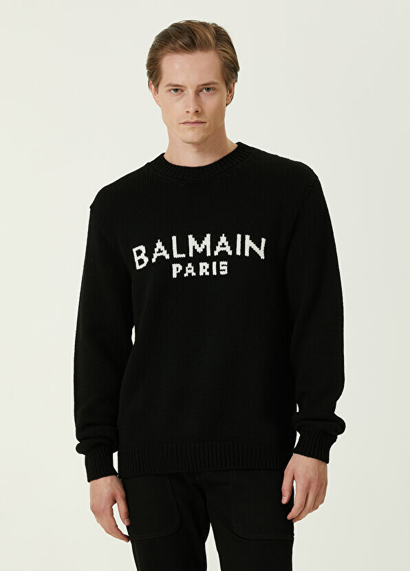 

Черный шерстяной жаккардовый свитер с логотипом Balmain