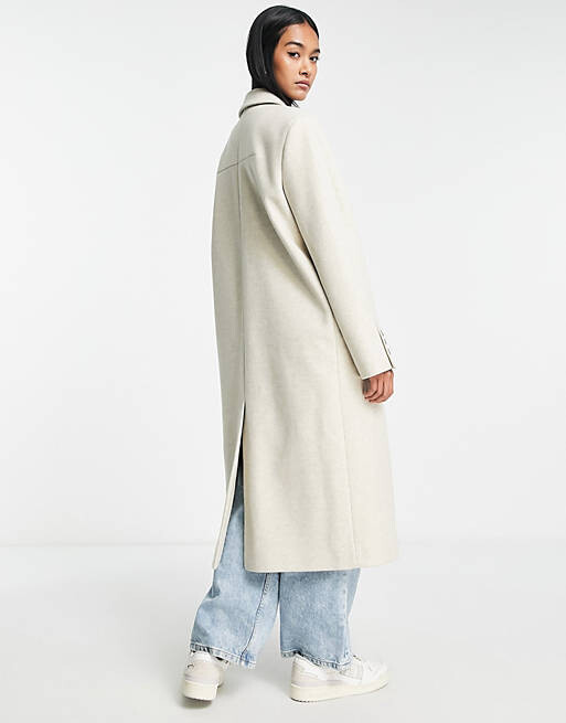 

Двубортное длинное пальто овсяного кроя Topshop