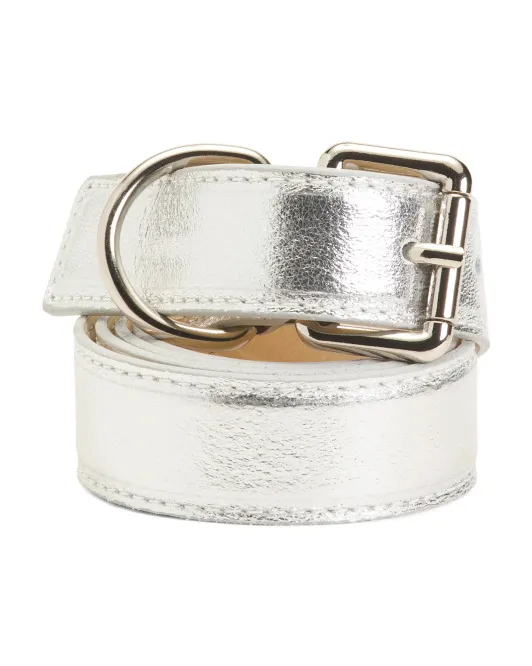 

Кожаный ремень с эффектом металлик Made In Italy Persaman New York, цвет Silver