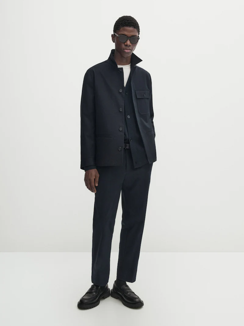 

Рубашка из смесового хлопка с карманами - ателье Massimo Dutti, синий