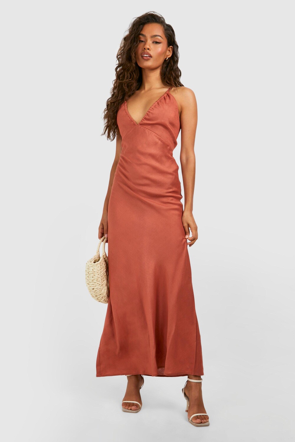 

Льняное платье макси boohoo, оранжевый