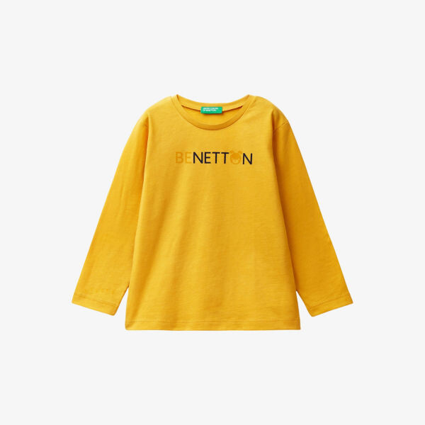 

Футболка с длинными рукавами и логотипом из органического хлопка для детей от 18 месяцев до 6 лет Benetton, желтый