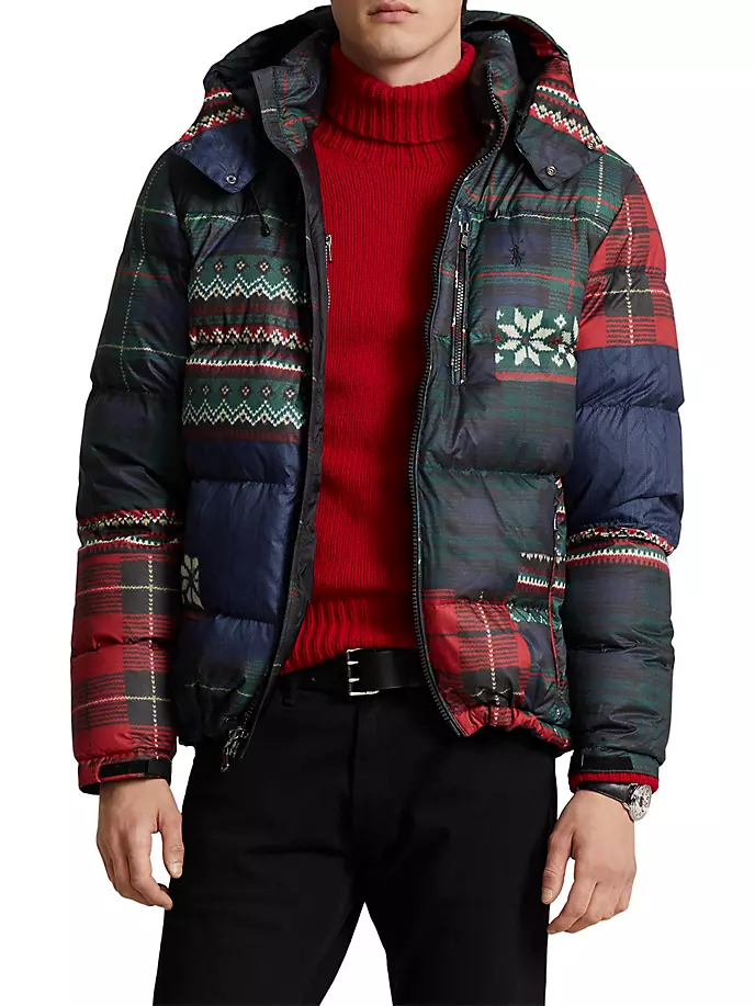 

Пуховик с капюшоном в стиле пэчворк Polo Ralph Lauren, цвет patchwork print