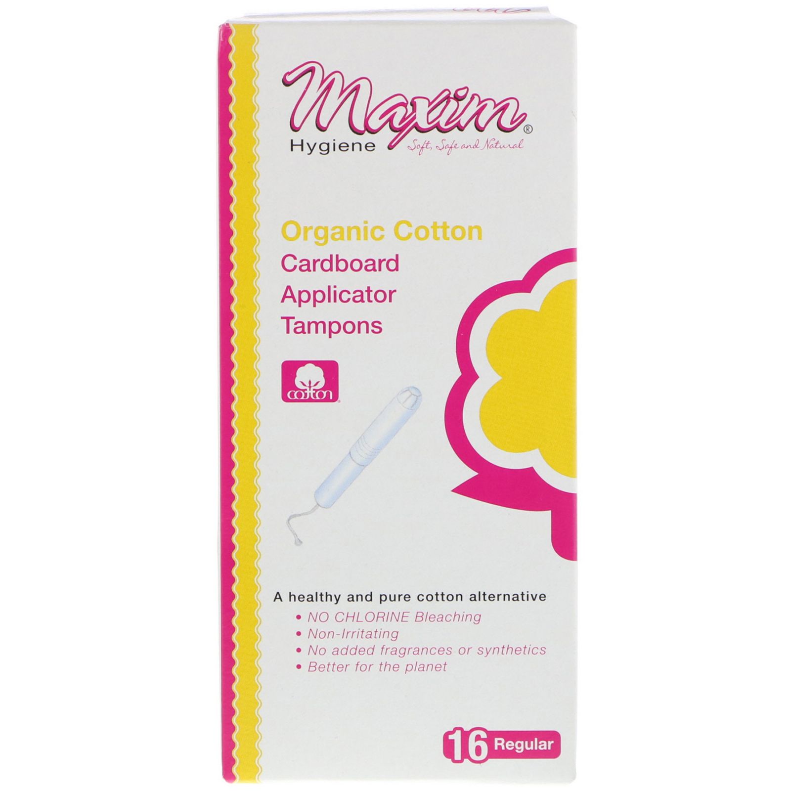 Maxim Hygiene Products Organic Cotton Cardboard Applicator Tampons Regular 16 Tampons tampax sanitary napkins regular tampons with applicator x12