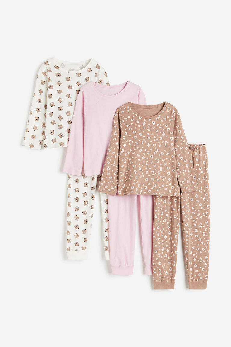 Комплект из трех пижам из джерси H&M, розовый