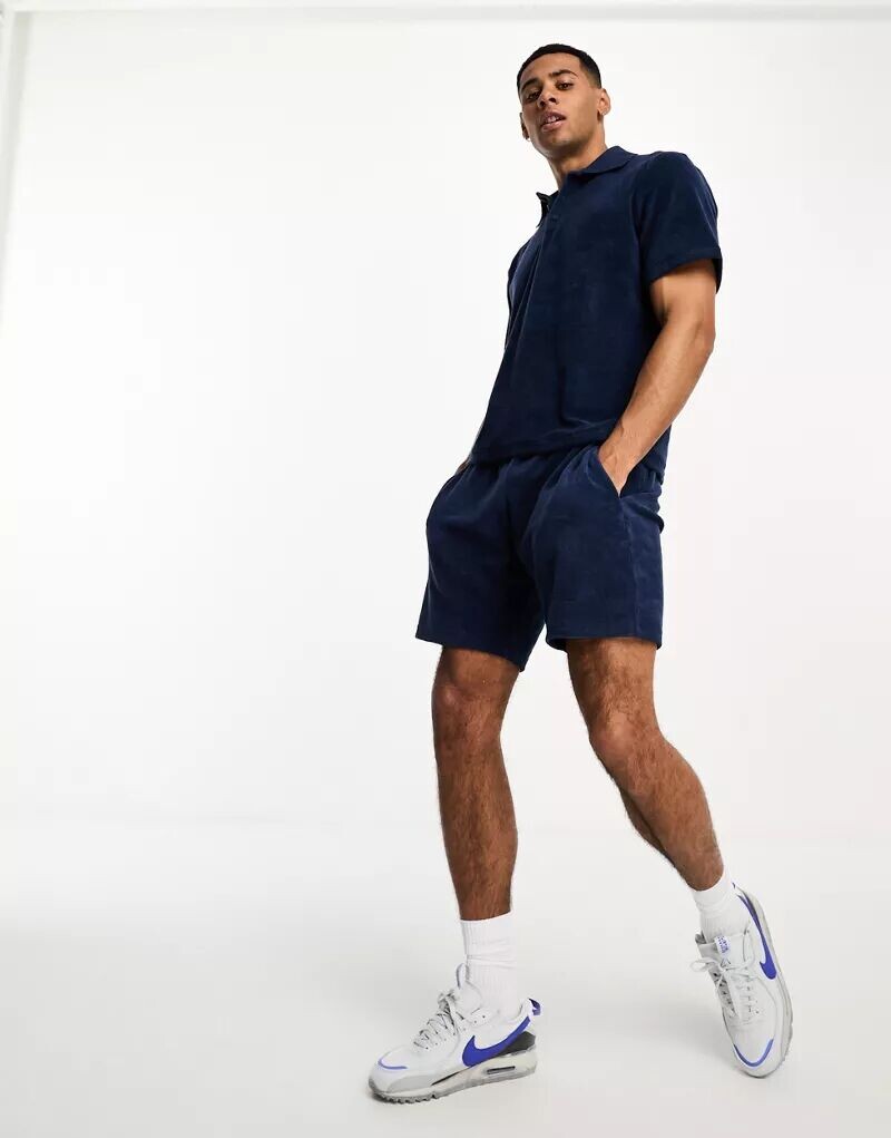 

Темно-синие махровые шорты премиум-класса Jack & Jones