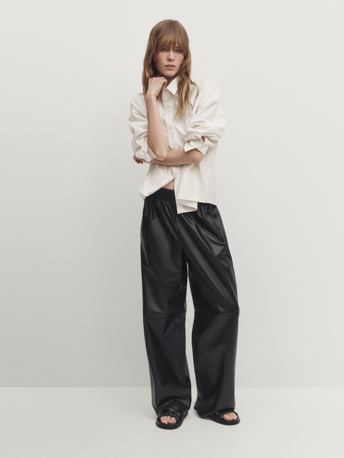

Укороченная рубашка с пуговицами Massimo Dutti, бежевый