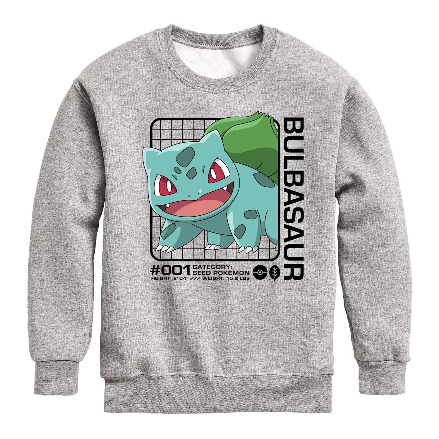 

Флисовая толстовка с рисунком Pokemon Bulbasaur Stats для мальчиков 8–20 лет Licensed Character, серый