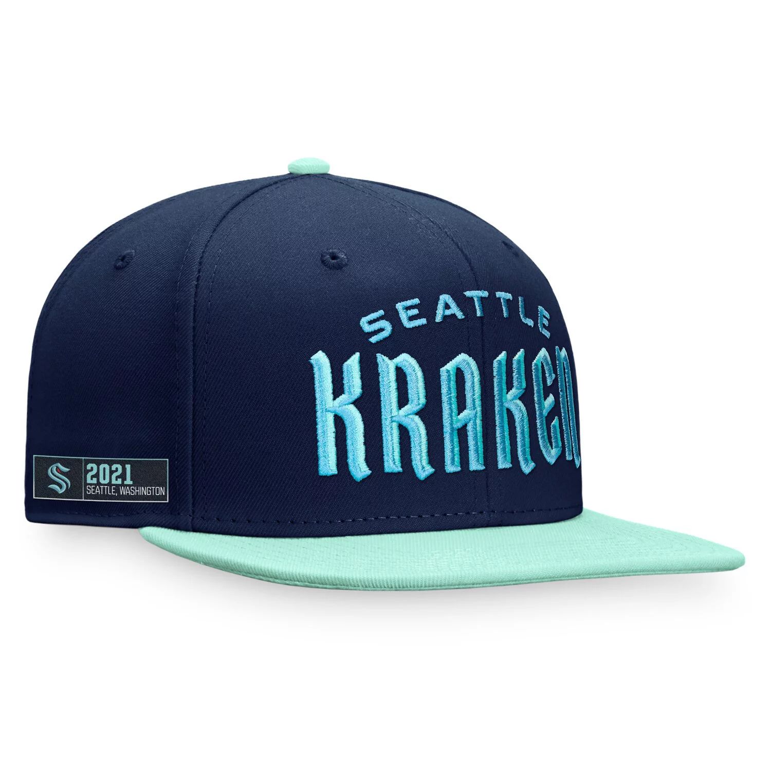 

Мужская кепка Snapback с фирменным логотипом Fanatics темно-синего/голубого цвета Seattle Kraken Iconic с цветными блоками