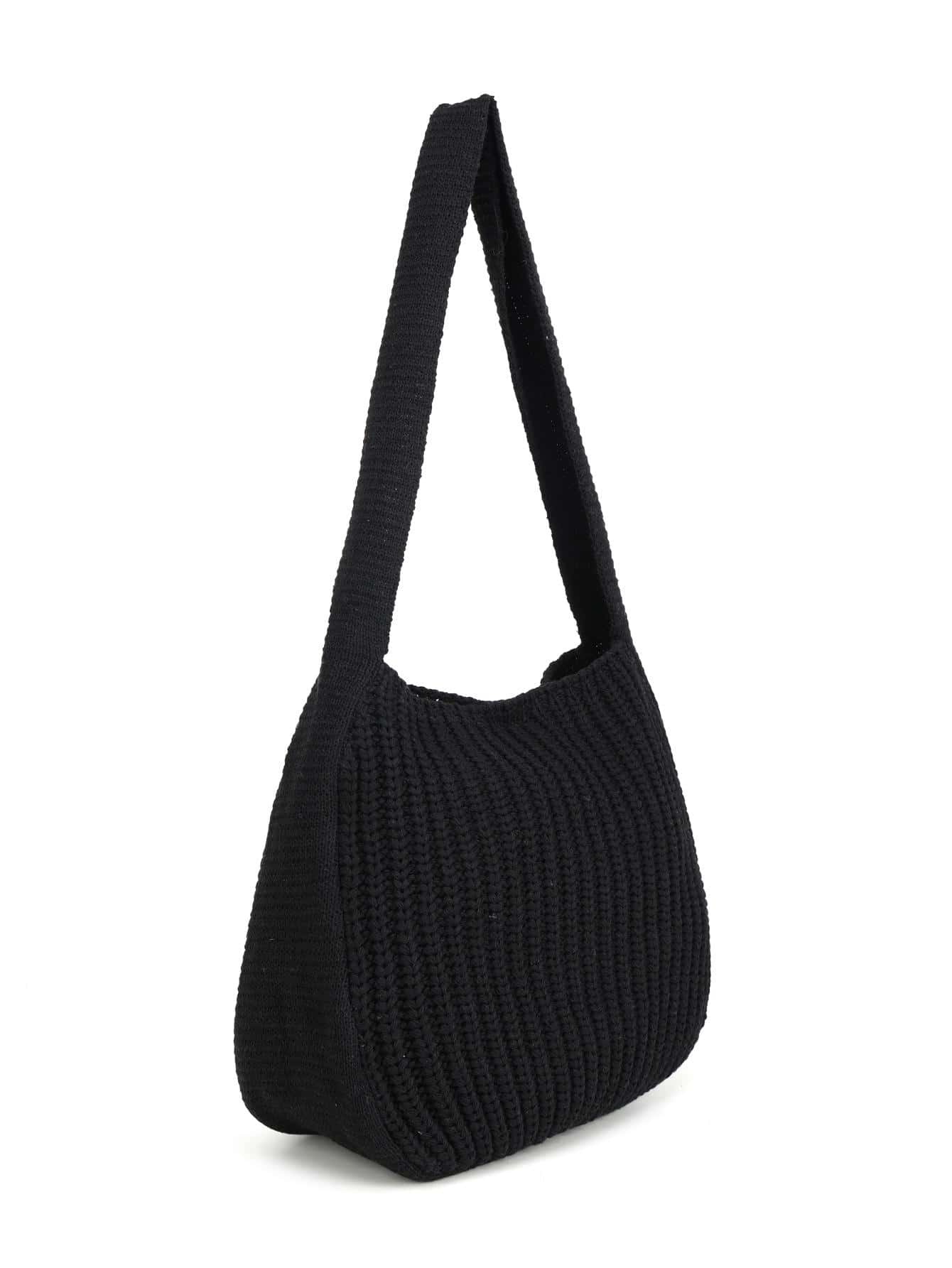 Винтажная вязаная сумка-хобо большой вместимости, черный