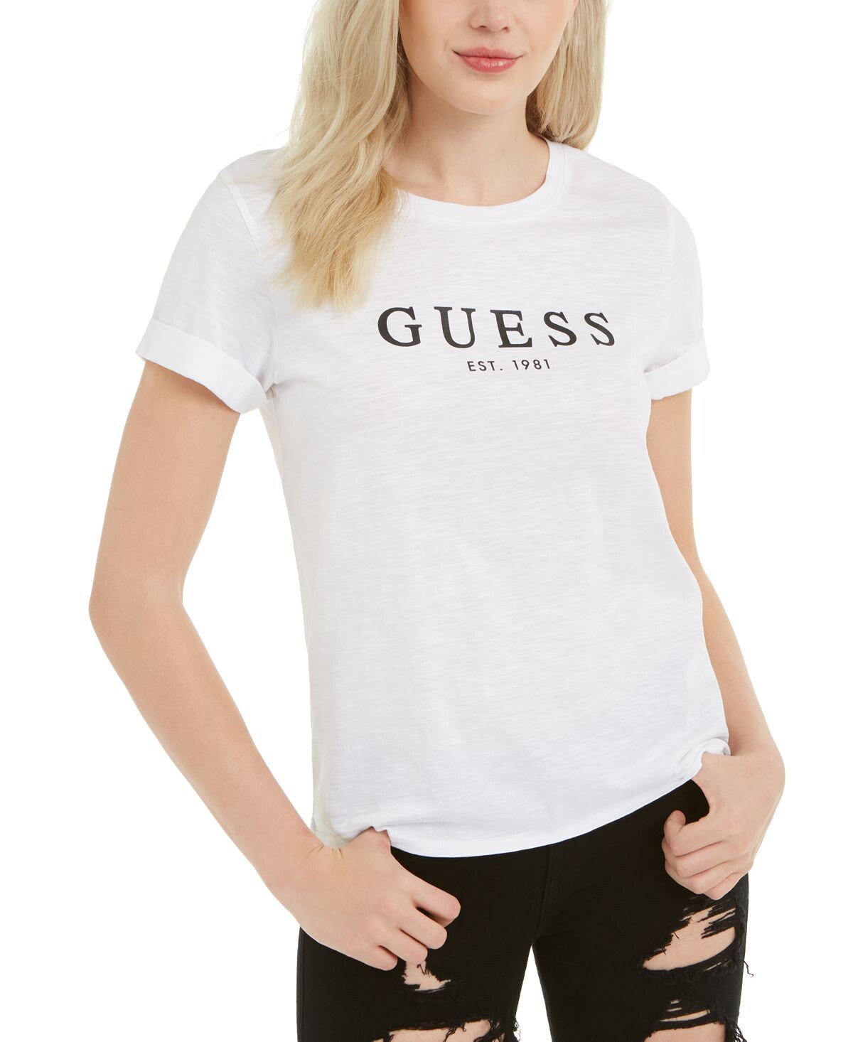 

Женская хлопковая футболка 1981 года с закатанными манжетами GUESS