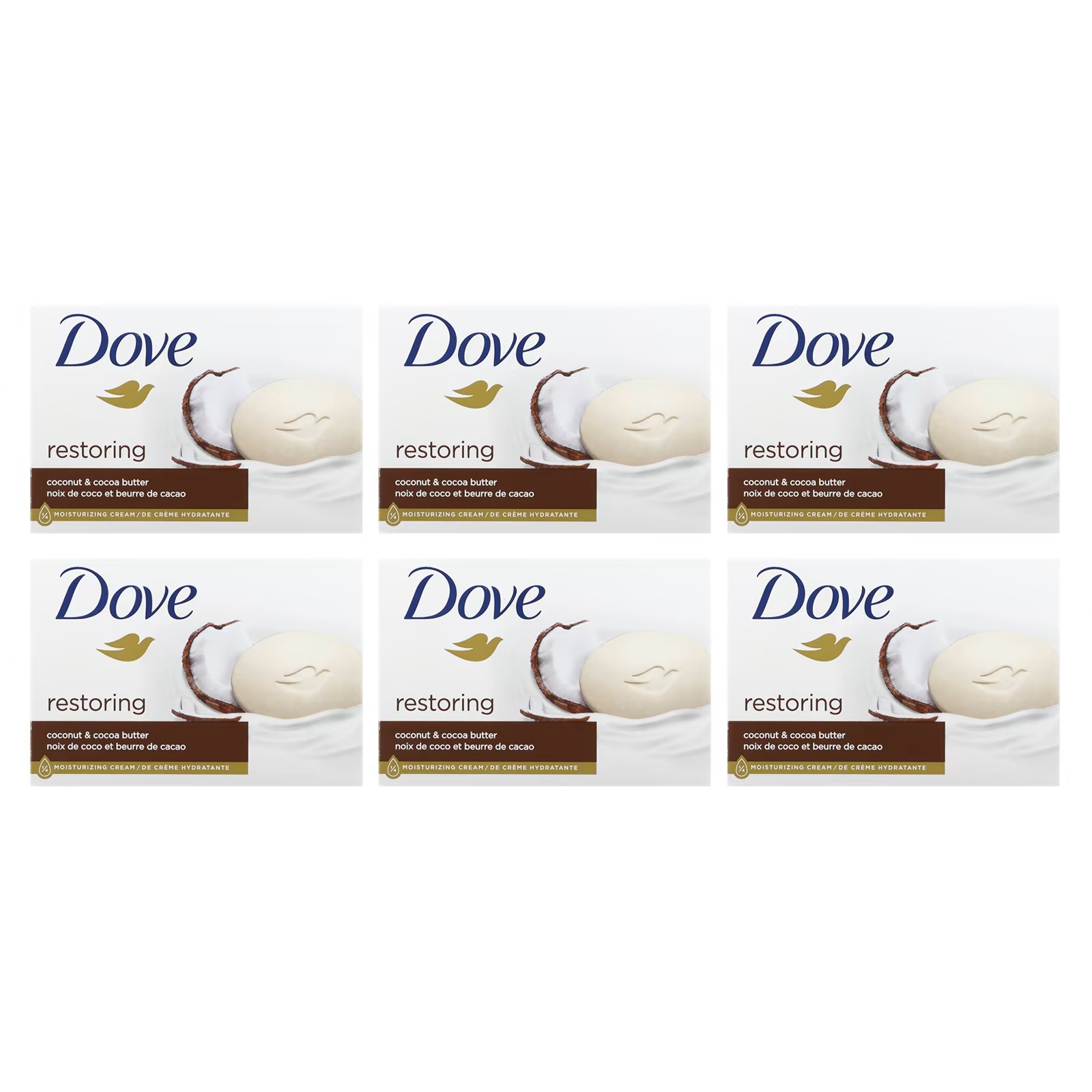 Dove Восстанавливающее кокосовое масло и масло какао, 6 батончиков по 3,75 унции (106 г) каждый dove восстанавливающее с кокосом и кокосовым маслом 6 кусков по 106 г 3 75 унции