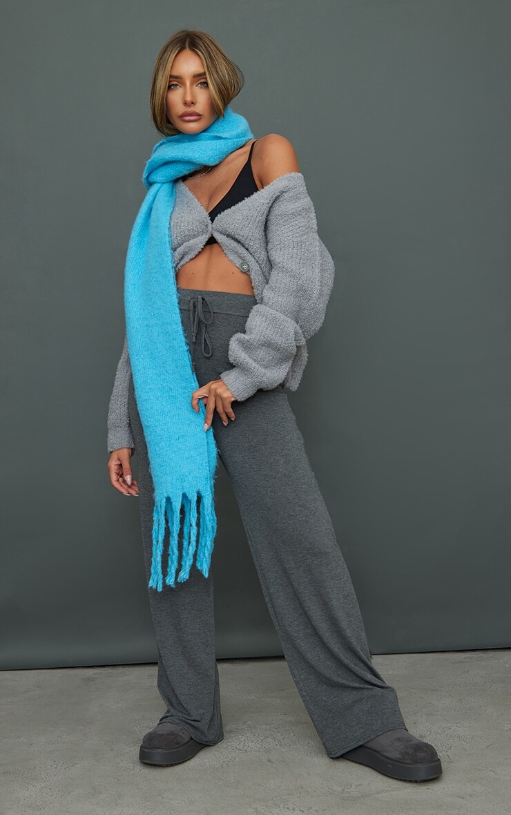 

PrettyLittleThing Темно-серые трикотажные широкие брюки с кулиской на талии