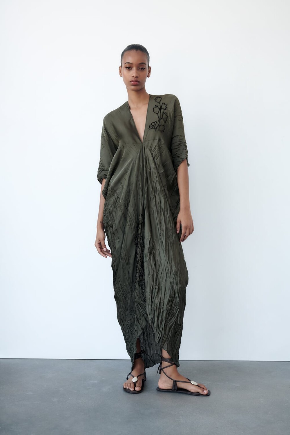 

Платье-туника с вышивкой ZARA, синий