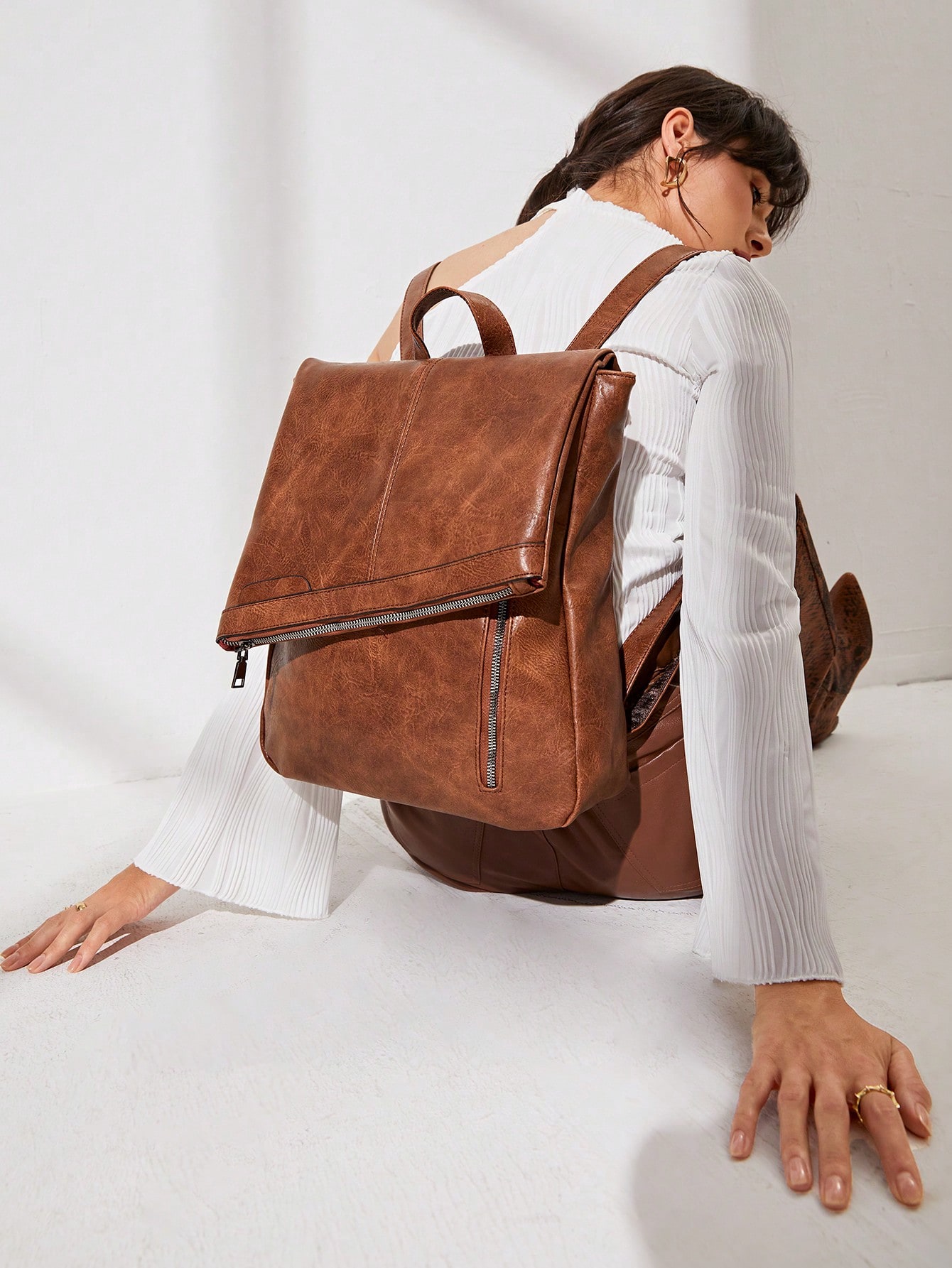 Винтажный женский рюкзак из искусственной кожи, коричневый