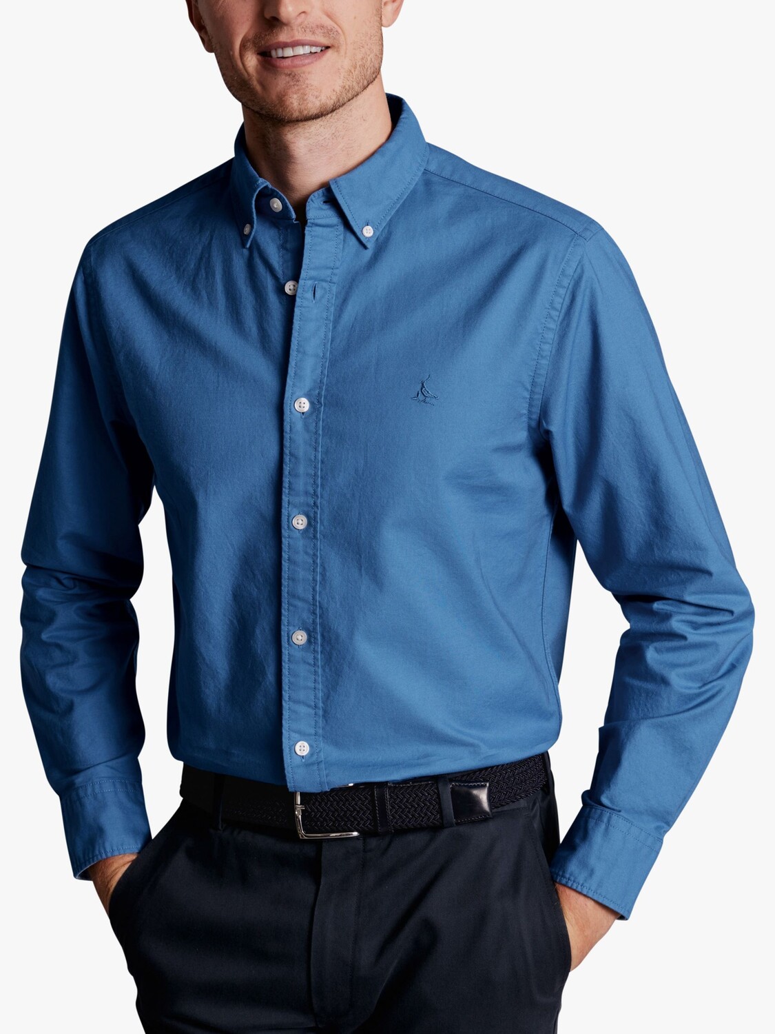

Рубашка узкого кроя Charles Tyrwhitt из твила с вырезом, цвет Синий океан