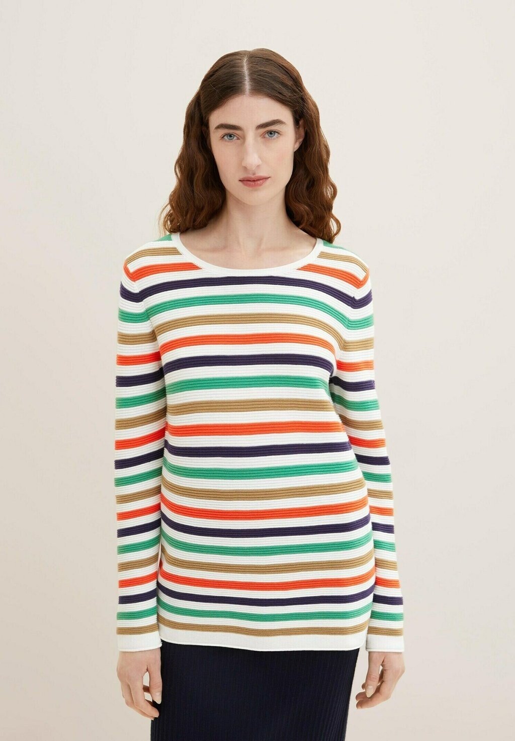 

Свитшот TOM TAILOR ТРИКОТАЖНЫЙ ДЖЕМПЕР С КРУГЛЫМ ВЫРЕЗОМ, цвет navy green multicolor stripe