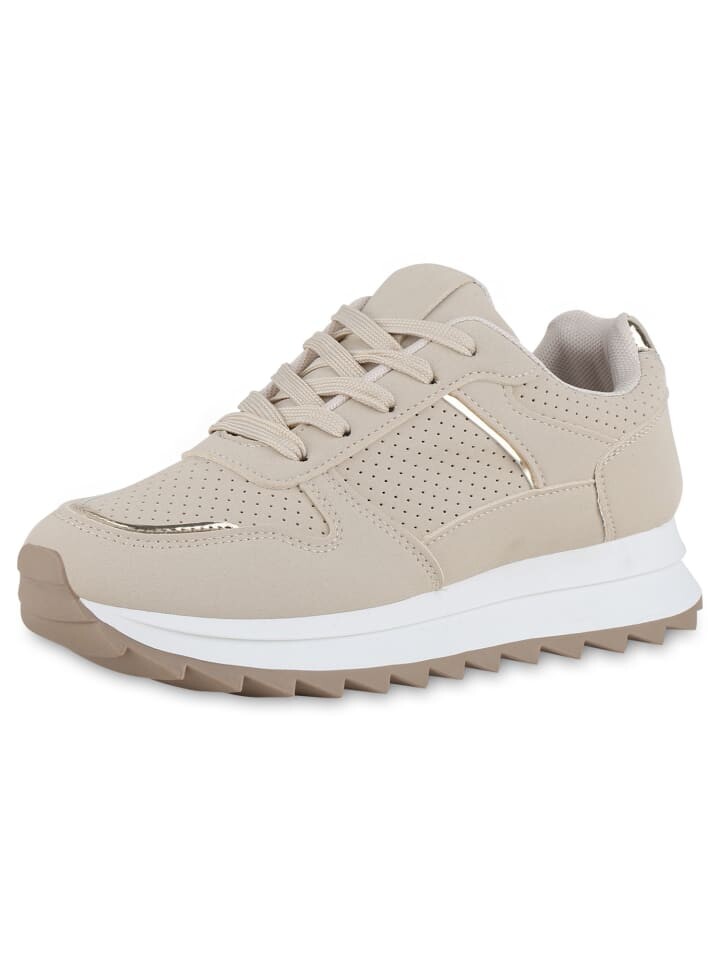 

Кроссовки на шнуровке VAN HILL, цвет beige gold metallic