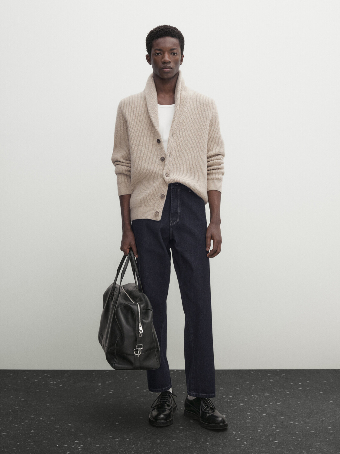 

Вязанный кардиган с шальным воротником Massimo Dutti, бежевый