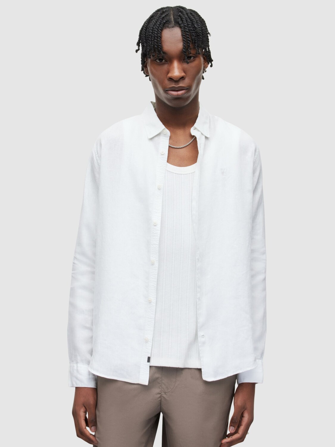 

Льняная рубашка с длинным рукавом AllSaints Cypress, оптический белый цвет