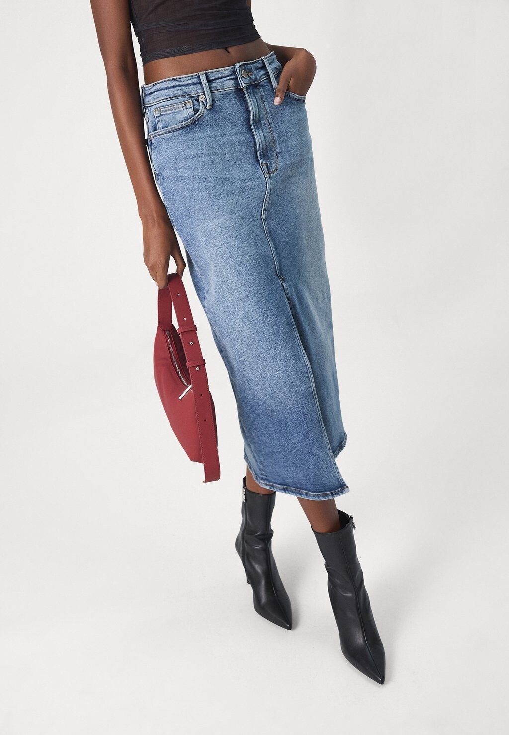

Джинсовая юбка SLIT FRONT MIDI Good American, светло-голубой деним