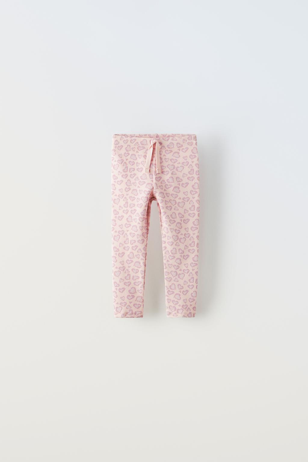 Леггинсы с принтом в ребруску ZARA, светло-розовый рубашка в полоску с контрастным верхом в ребруску zara розовый