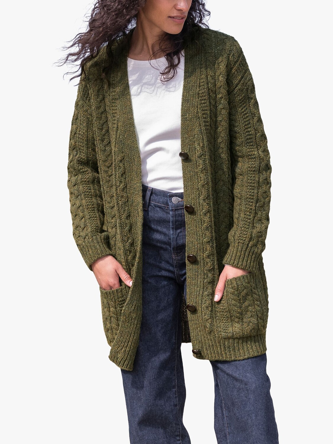 

Кардиган-бойфренд с косой пряжкой Celtic & Co., оливковое, Зеленый