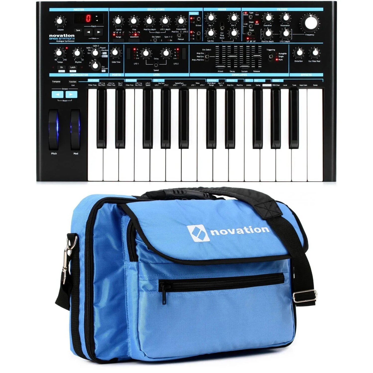 

Аналоговый синтезатор Novation Bass Station II с чехлом для инструментов
