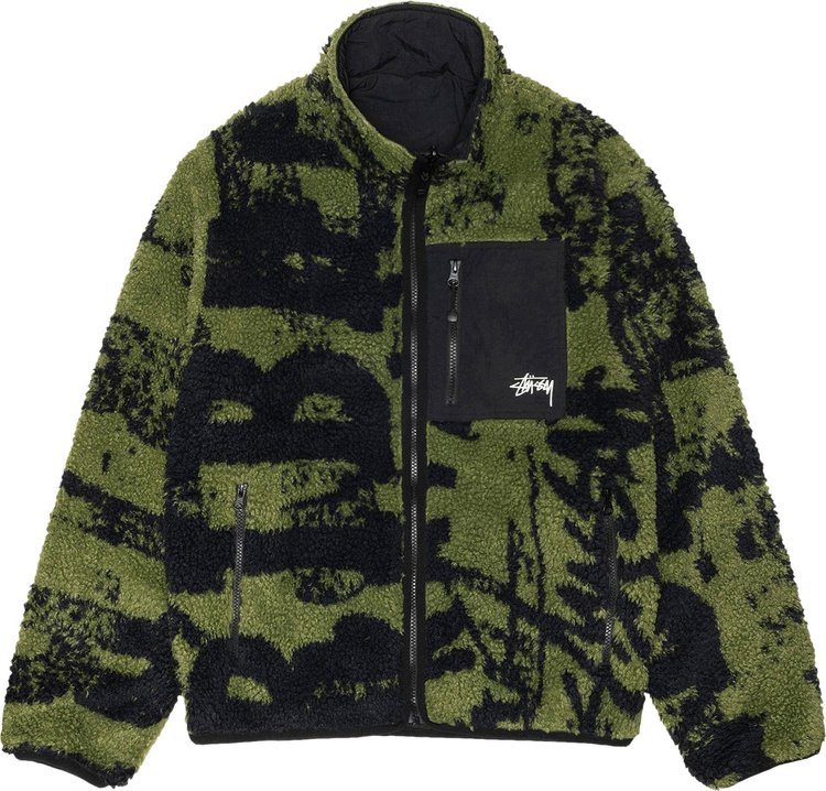 Куртка Stussy Sherpa Reversible Printed 'Green', разноцветный