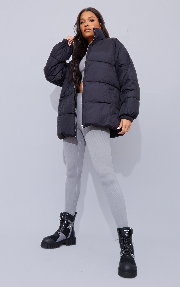 

PrettyLittleThing Длинный пуховик с мягкой на ощупь нейлоновой подкладкой черного цвета, Черный