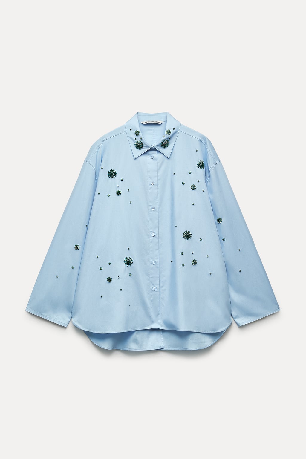 

Рубашка Zw Collection со стразами и вышивкой ZARA, синий