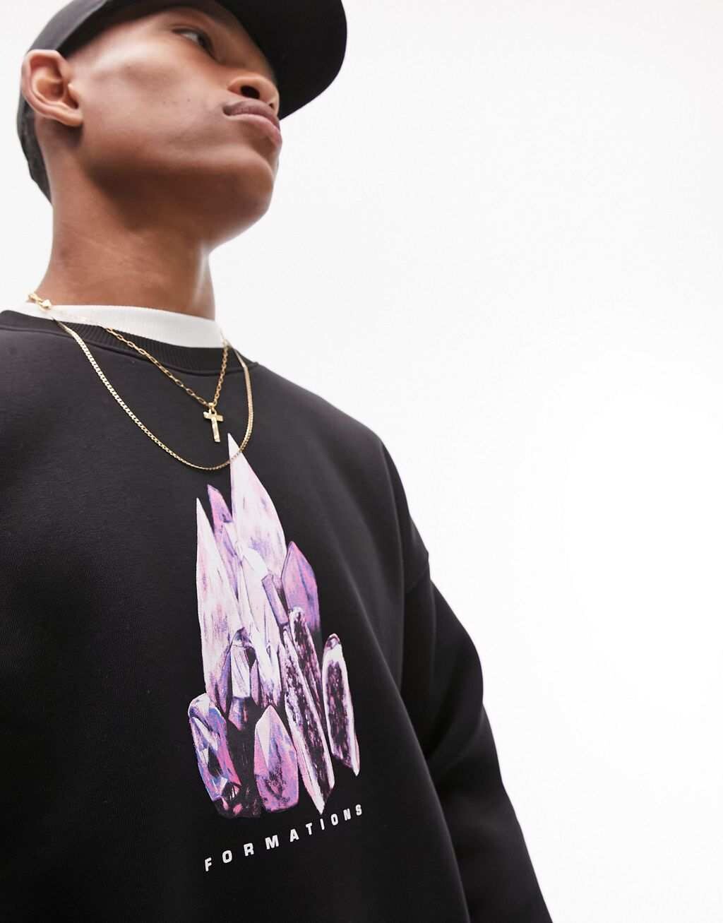 

Черный свитшот оверсайз с кристаллами Topman