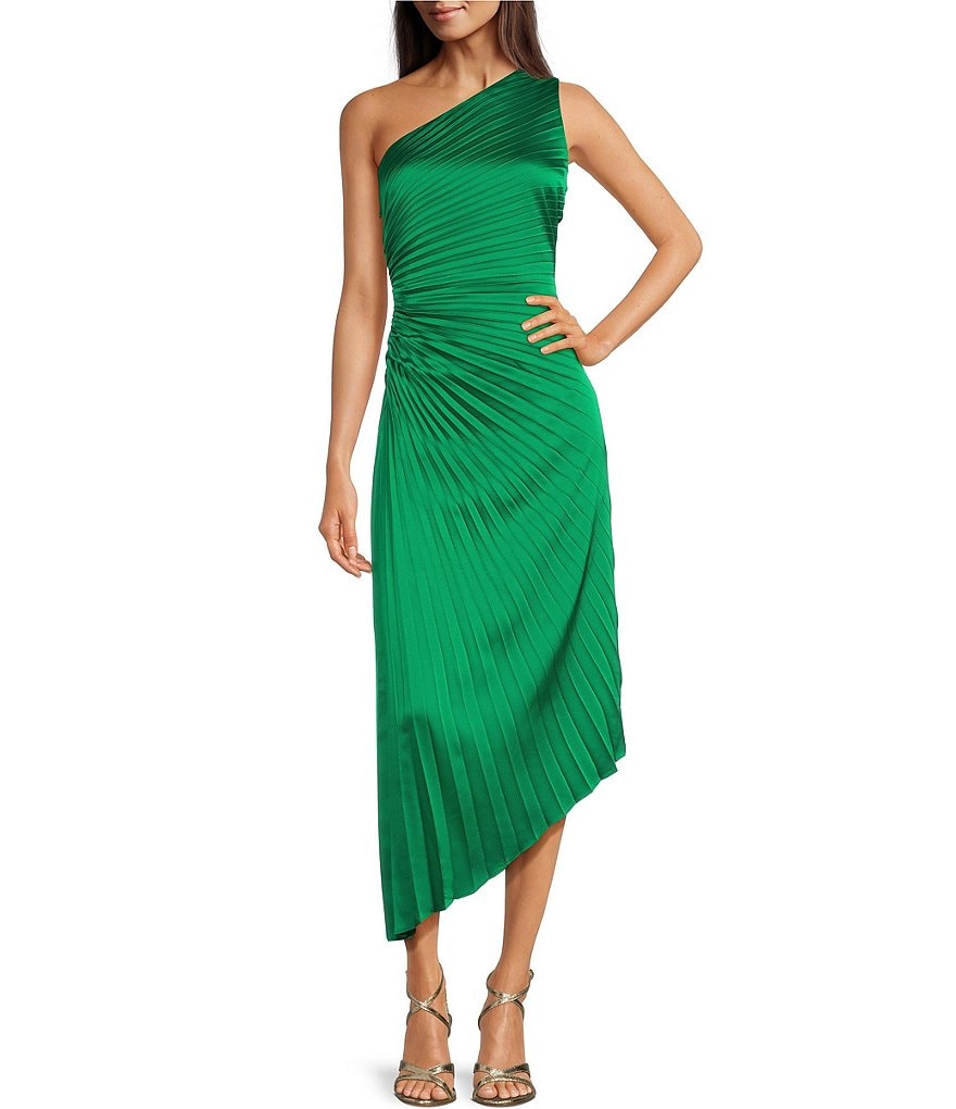 Belle Badgley Mischka Kelsey Асимметричное платье без рукавов на одно плечо с расклешенной юбкой, зеленый