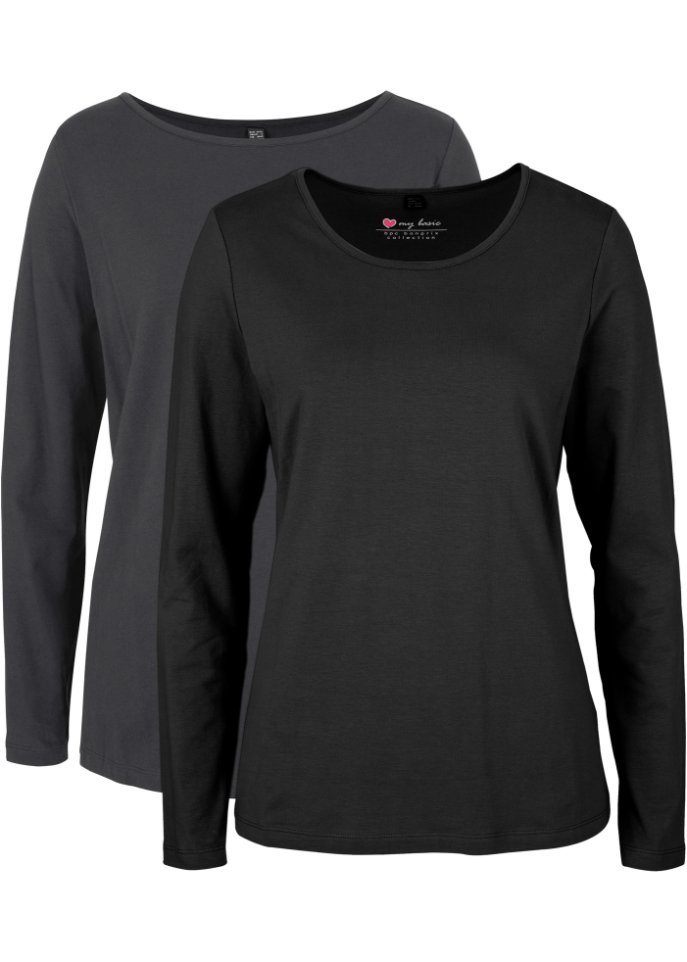 Рубашка с длинными рукавами и круглым вырезом (2 шт в упаковке) Bpc Bonprix Collection, черный