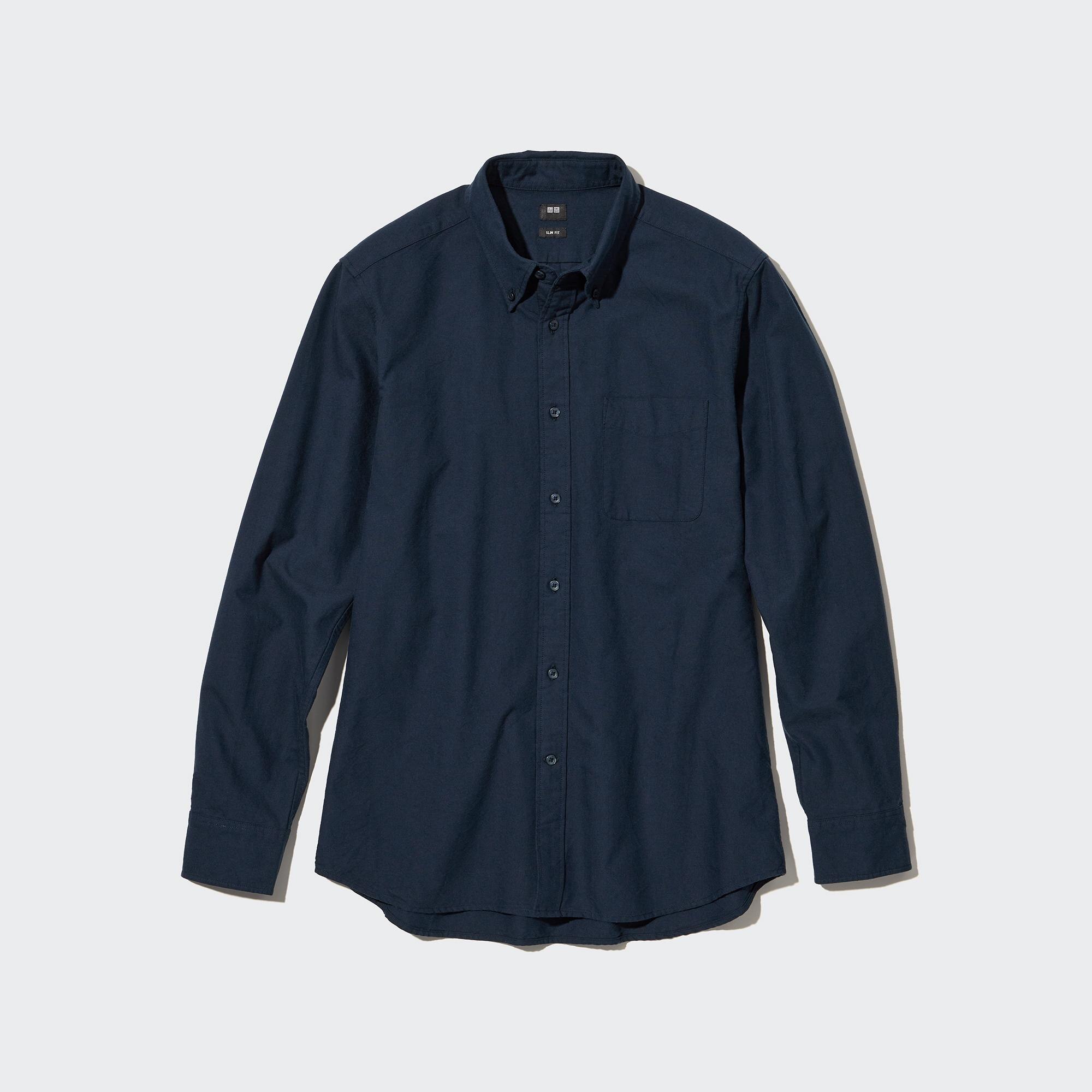 Рубашка UNIQLO Oxford прямого кроя, темно-синий цена и фото