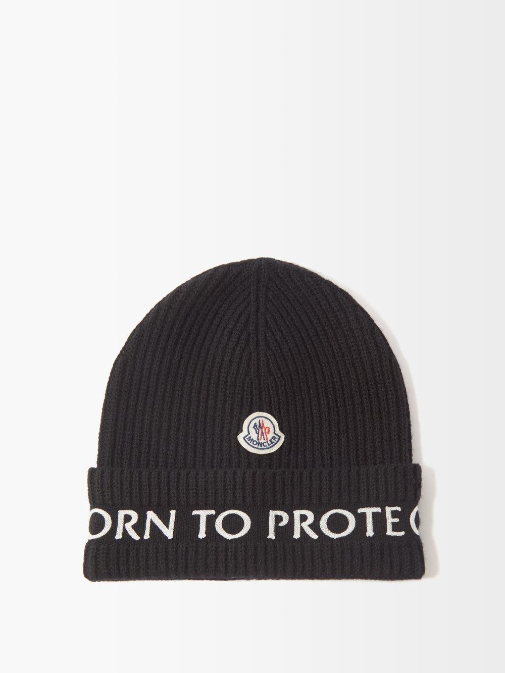 

Шапка-бини в рубчик из шерсти born to protect с вышивкой Moncler, черный