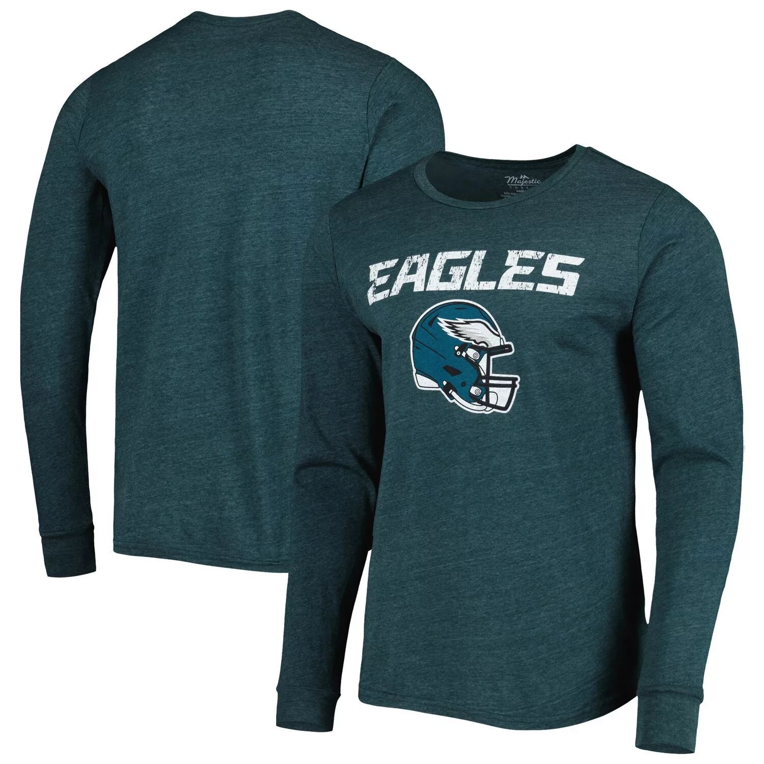 

Мужская футболка Midnight Green Philadelphia Eagles Lockup Tri-Blend с длинными рукавами Majestic