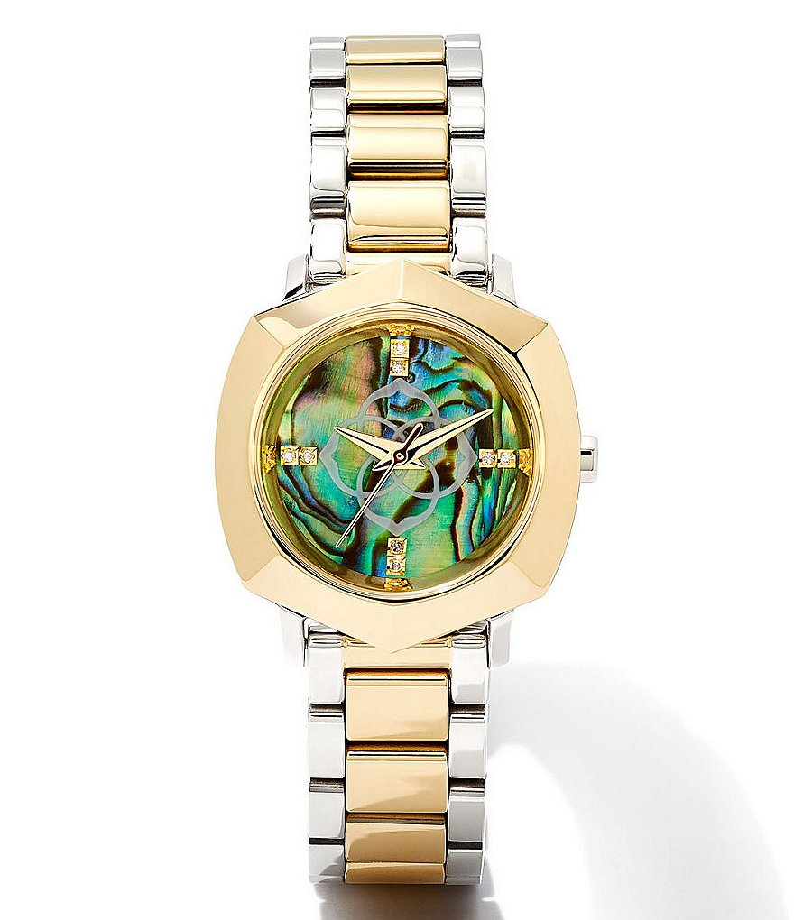 Женские часы Kendra Scott Dira Gold с тремя стрелками и двухцветным браслетом из нержавеющей стали с морским ушком, мультиколор
