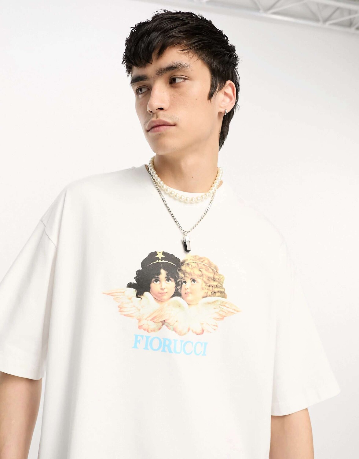 

Белая непринужденная классическая футболка с ангелом Fiorucci, Белый