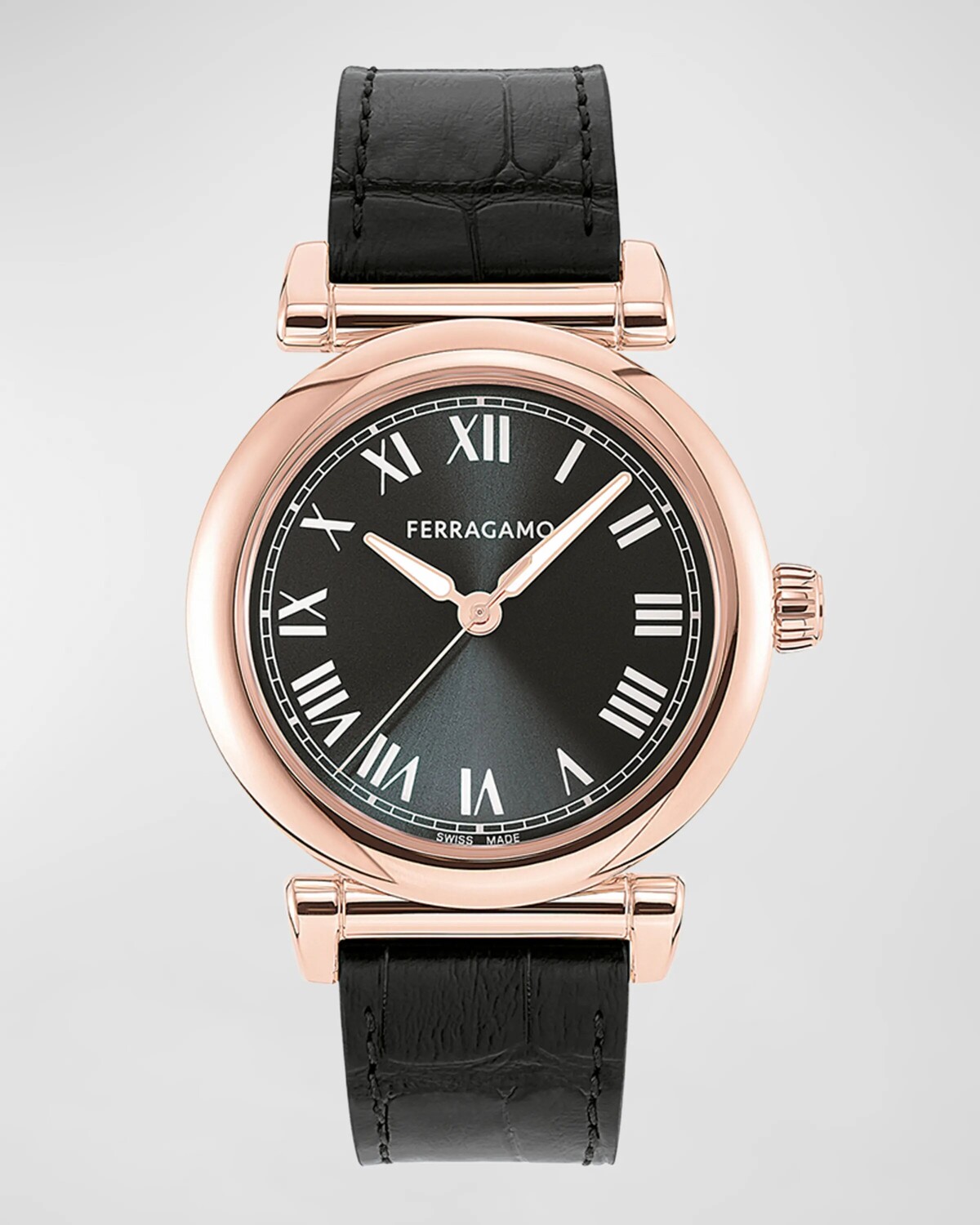 

Часы Ferragamo Allure, 36 мм, с ремешком из телячьей кожи, черные, цвет Rose Gold