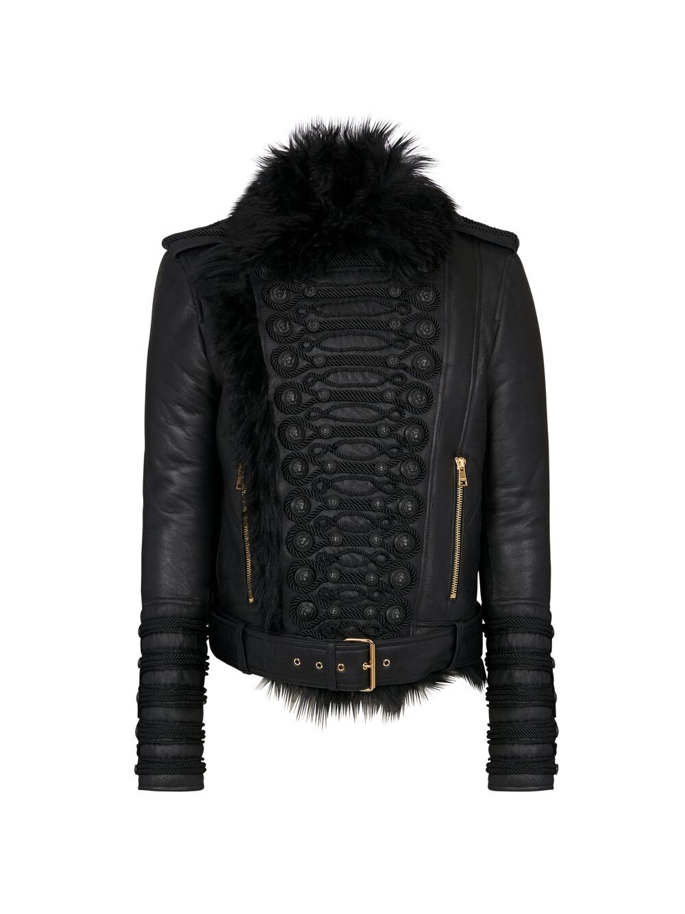 

Кожаная куртка Brandebourg из овечьей шерсти Balmain, черный
