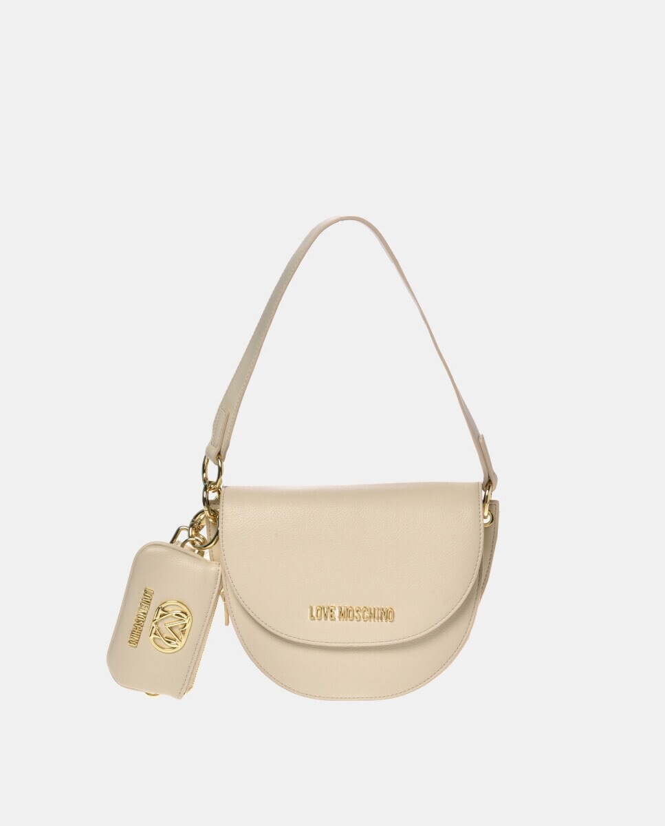 

Маленькая сумка на плечо в форме полумесяца цвета экрю с клапаном Love Moschino