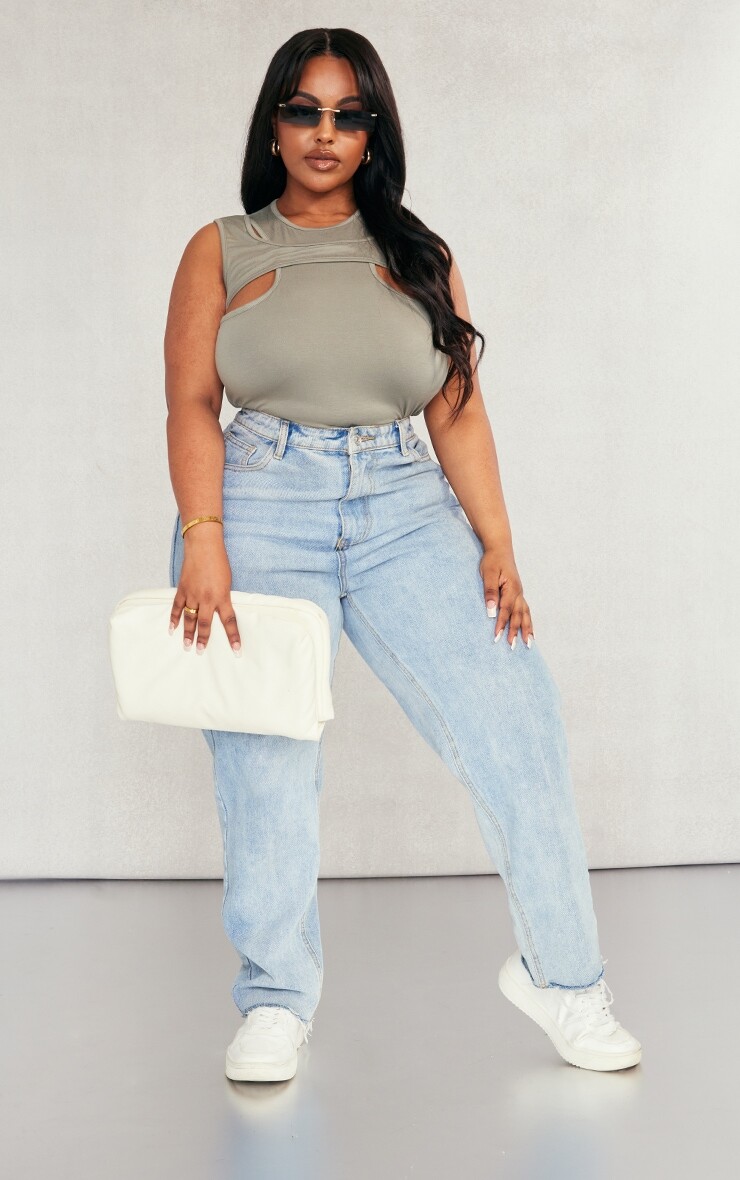 

PrettyLittleThing Длинный топ цвета хаки с вырезами Plus