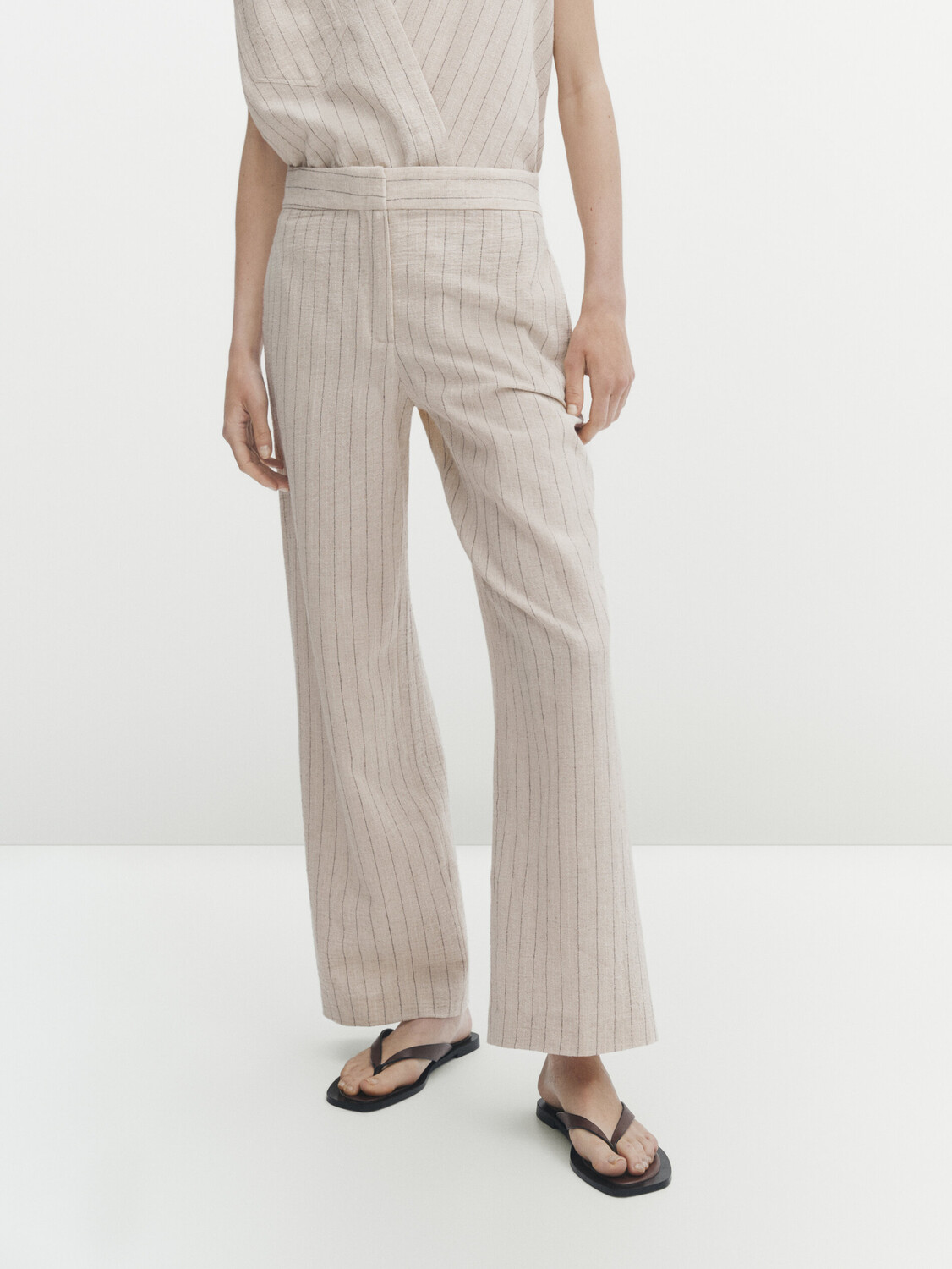 

Брюки в пижамную полоску Massimo Dutti, бежевый