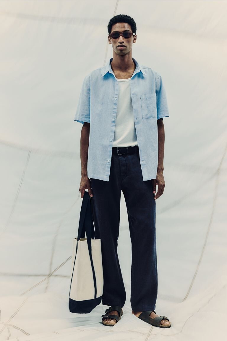 

Льняные брюки прямого кроя H&M, синий
