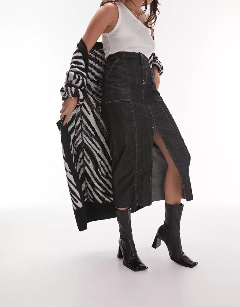 Черная практичная юбка миди Topshop юбка практичная 42 размер