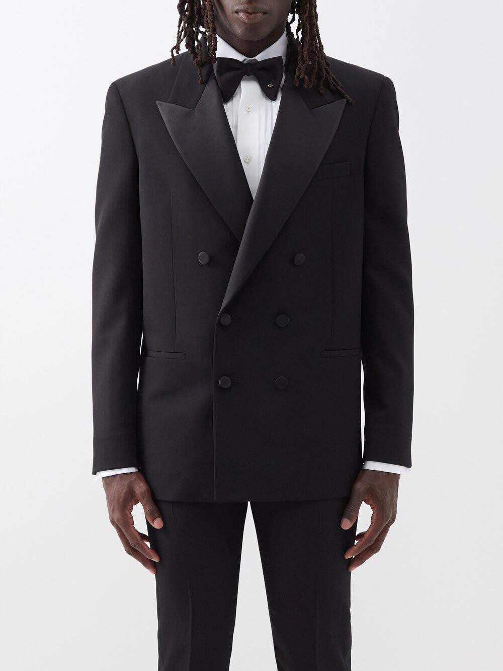 

Двубортный смокинг из шерстяной ткани de poudre Saint Laurent, черный