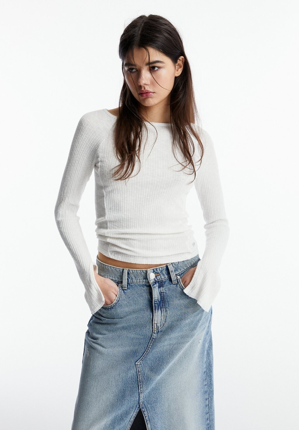 

Топ с длинными рукавами TEXTURED PULL&BEAR, цвет white